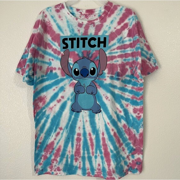 Stitch Pink and Blue Tie Dye (Large) Unisex Graphic T-Shirt Disney NWT - Picture 2 of 5